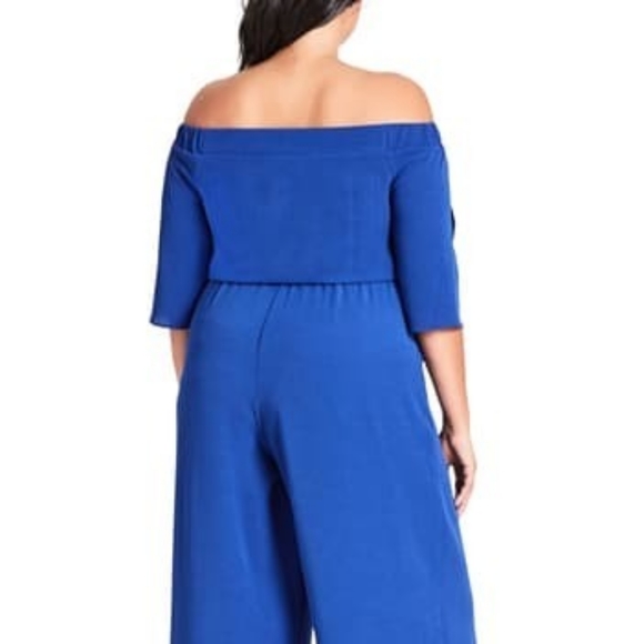 City Chic Off-Shoulder Jumpsuit - Lapis - Picture 3 of 7